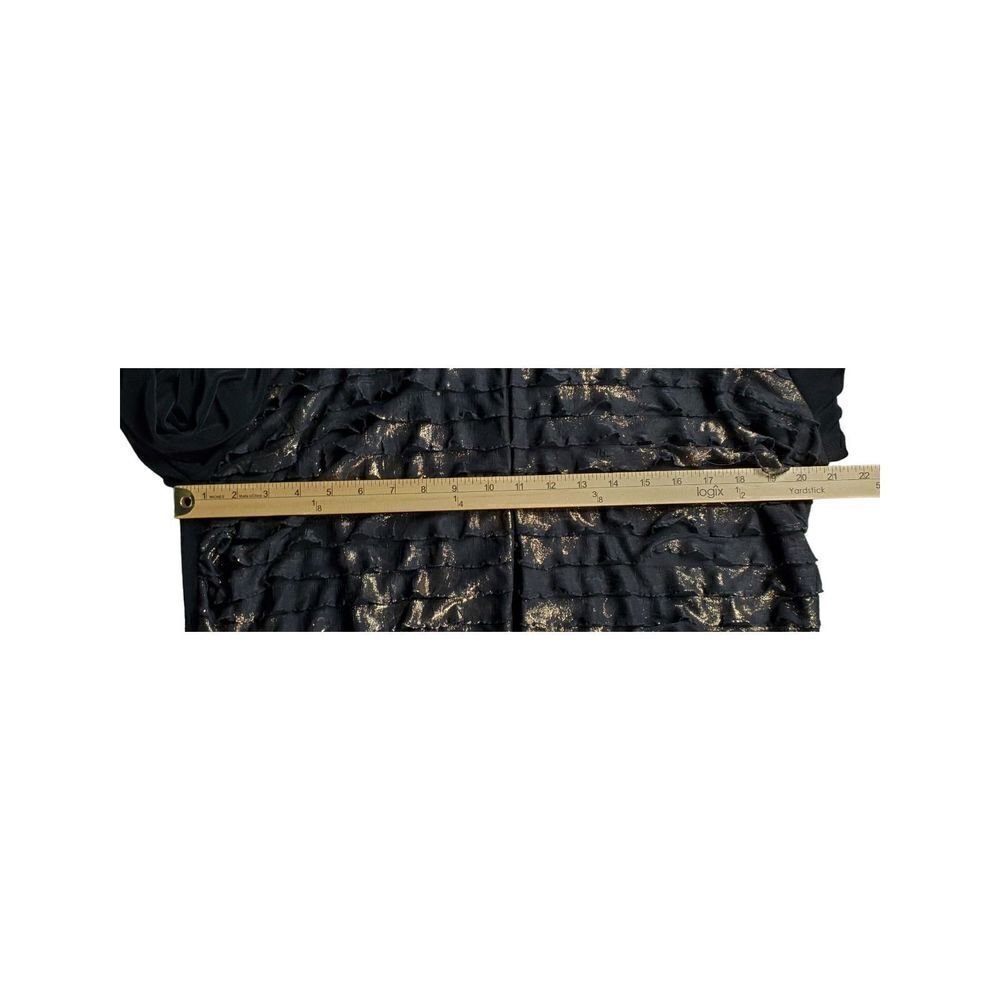 Chico's Travelers Cardigan Size XL 3 Shimmery Ruffles Black Gold Elegant Gala - Picture 9 of 10